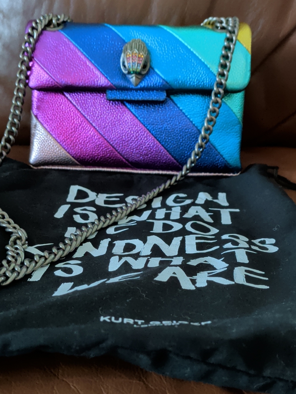 Kurt Geiger Metallic Multicolor Diagonal Stripe Crossbody